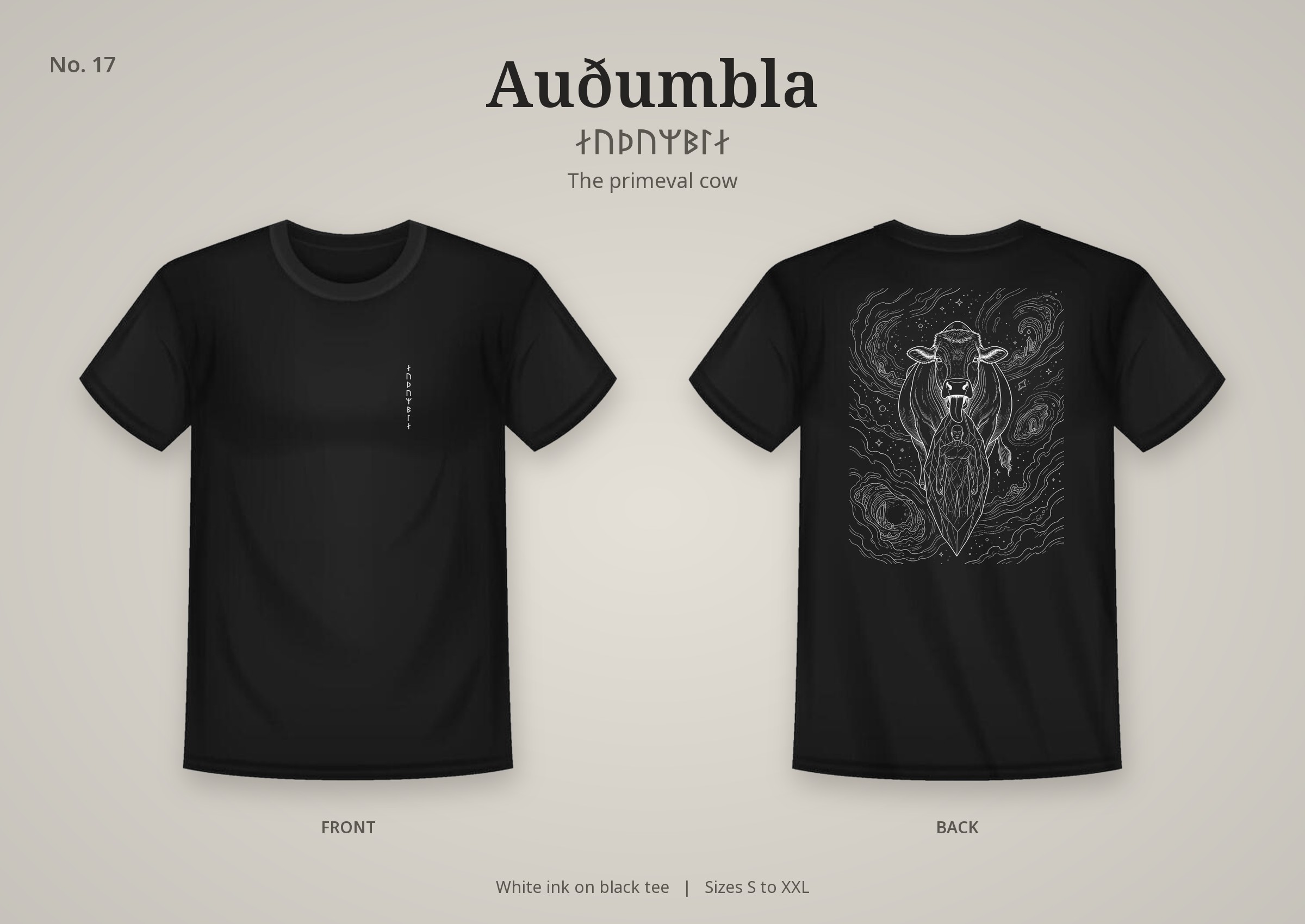 Auðumbla design on a black t-shirt