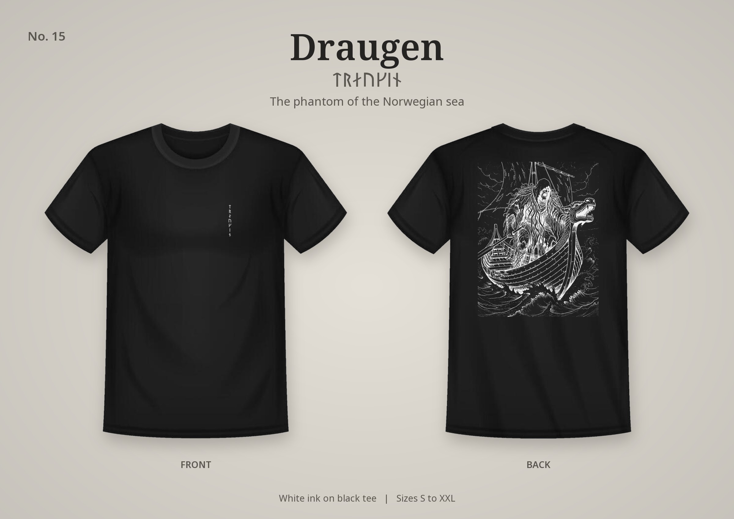 Draugen design on a black t-shirt