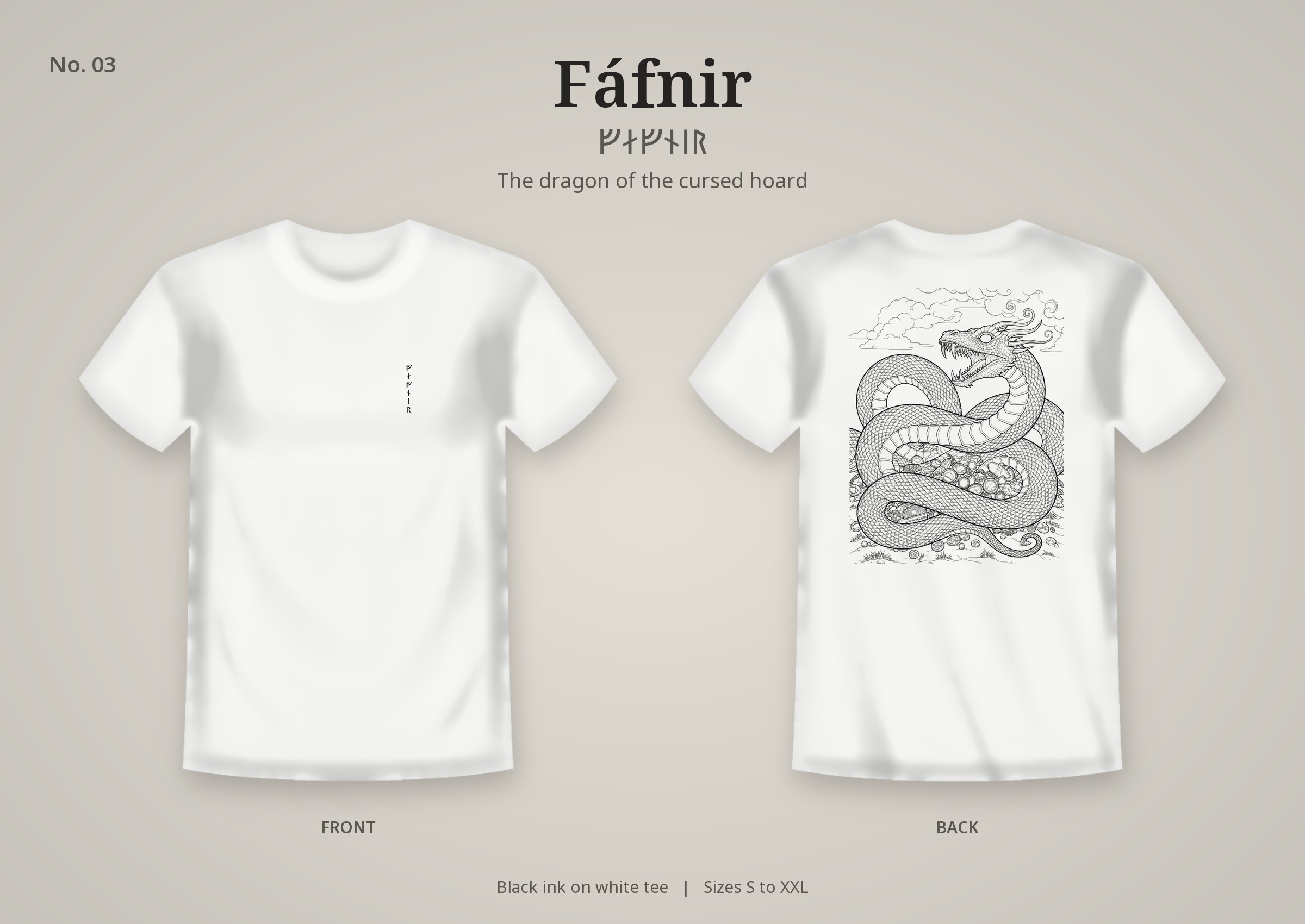 Fáfnir design on a white t-shirt
