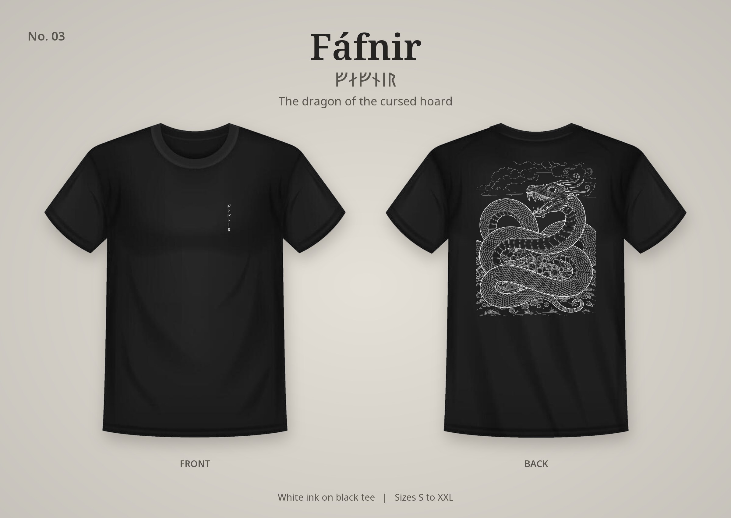 Fáfnir design on a black t-shirt