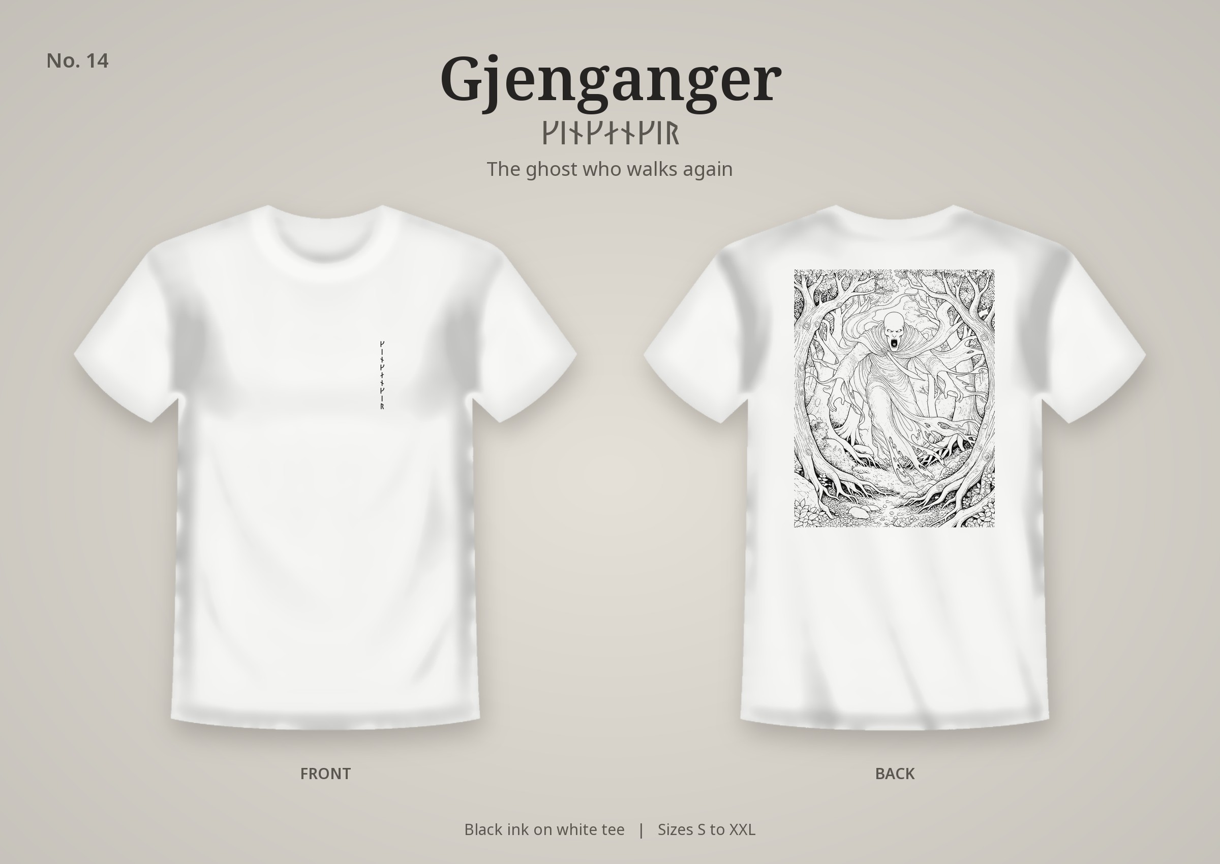 Gjenganger design on a white t-shirt