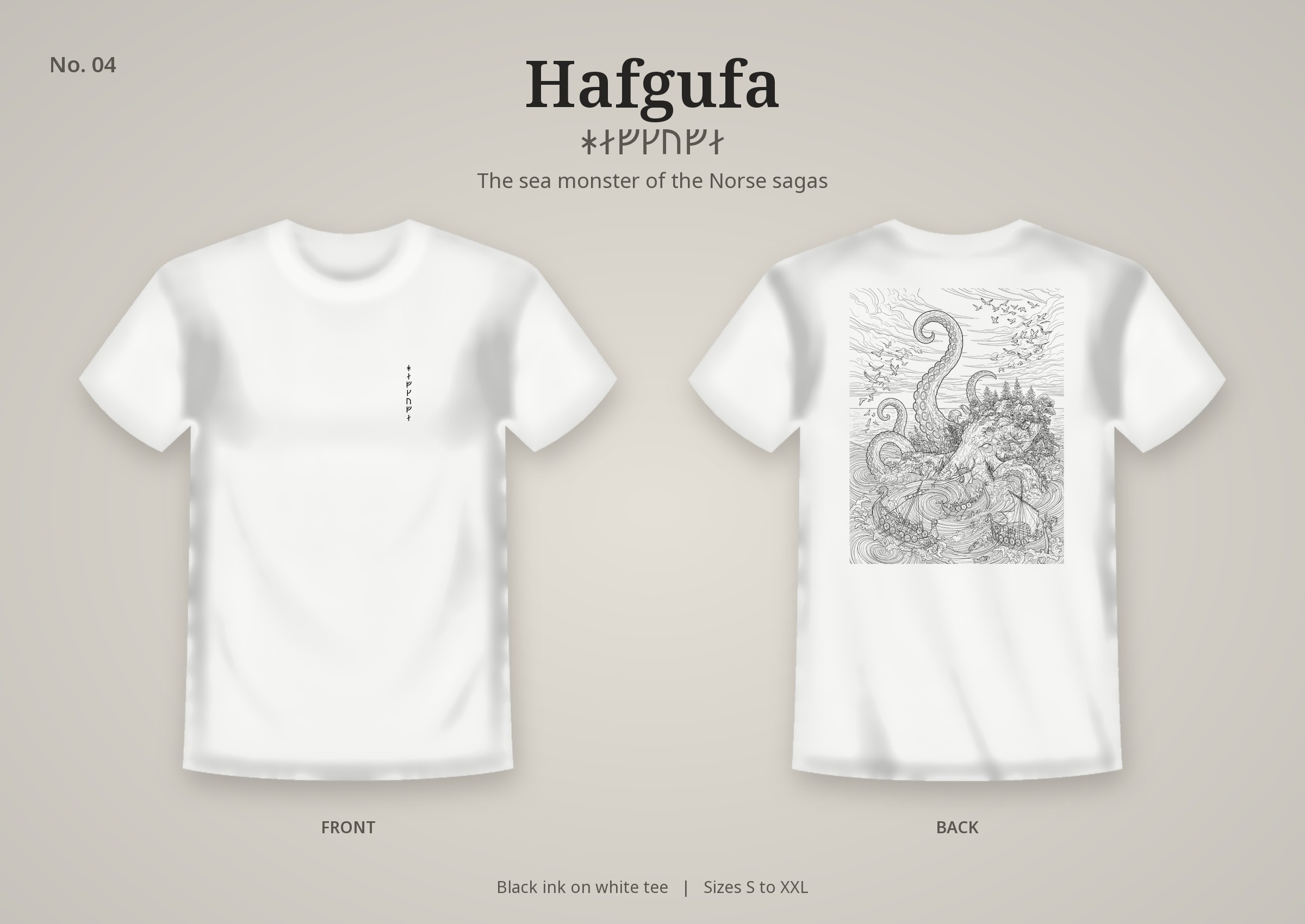 Hafgufa design on a white t-shirt