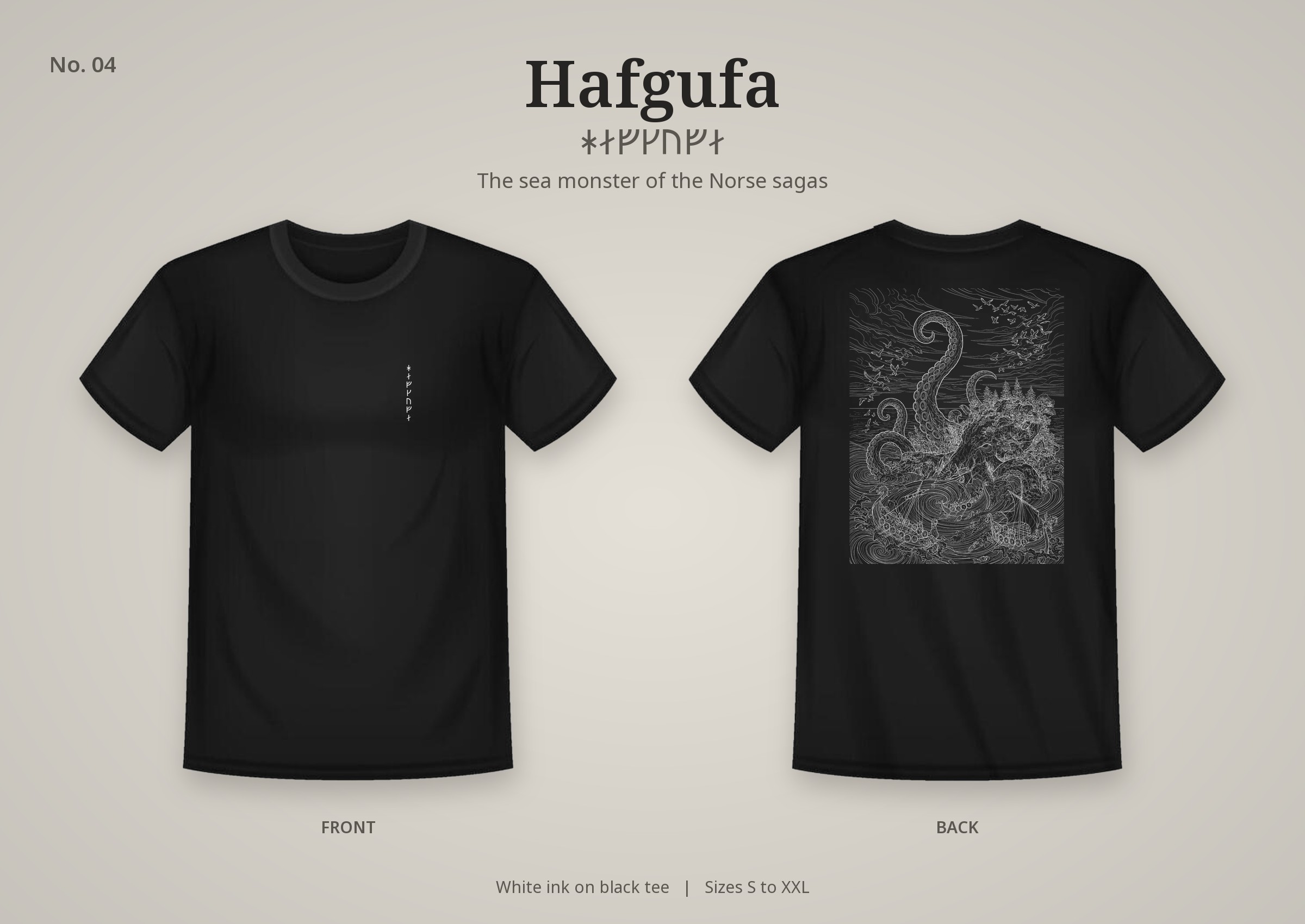 Hafgufa design on a black t-shirt