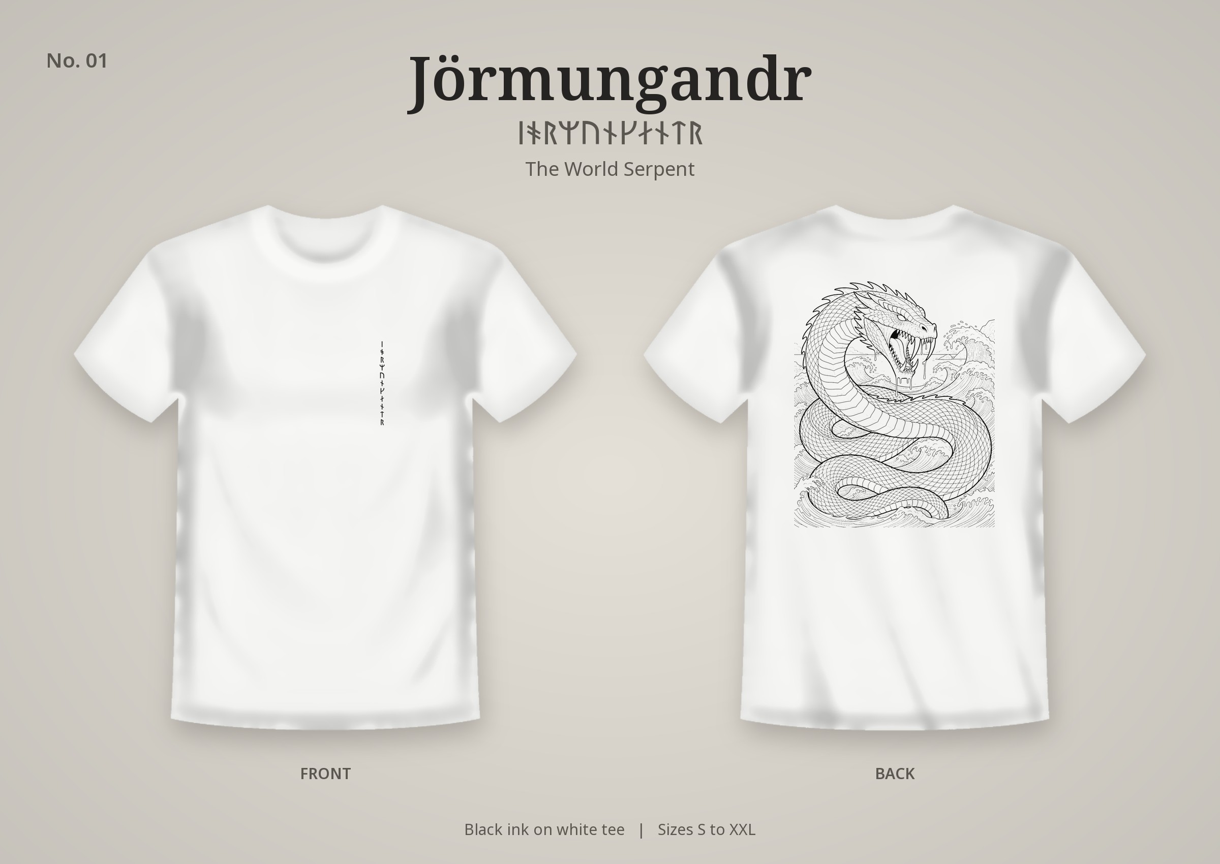 Jörmungandr design on a white t-shirt