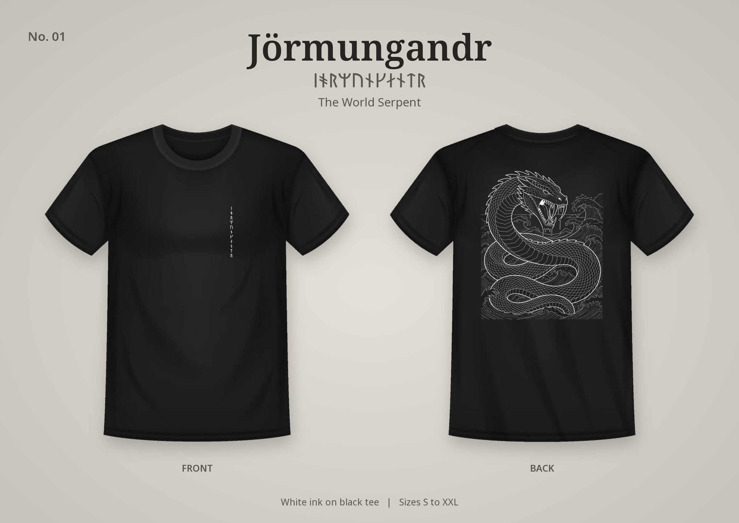 Jörmungandr design printed on a black t-shirt
