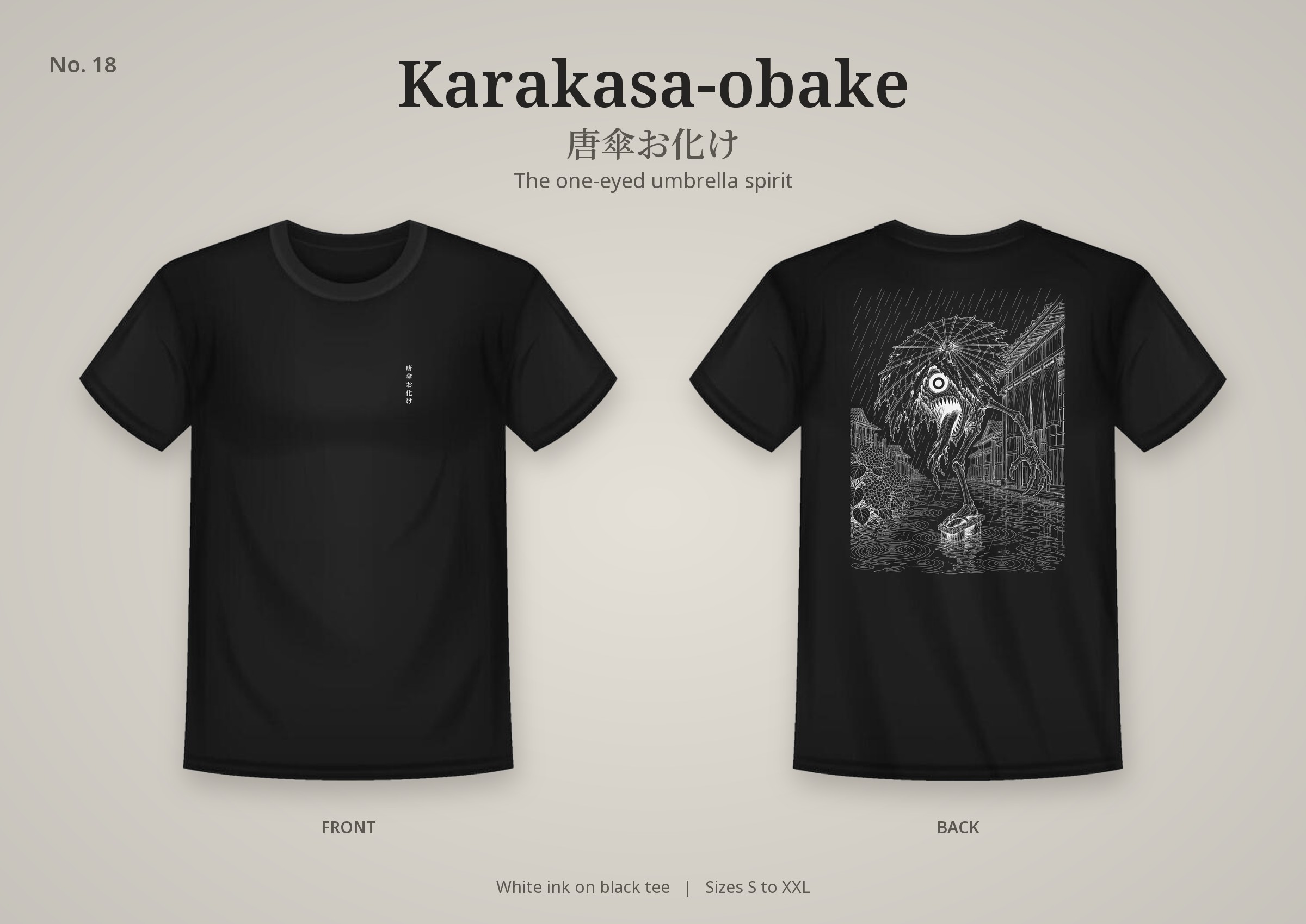 Karakasa-obake design on a black t-shirt