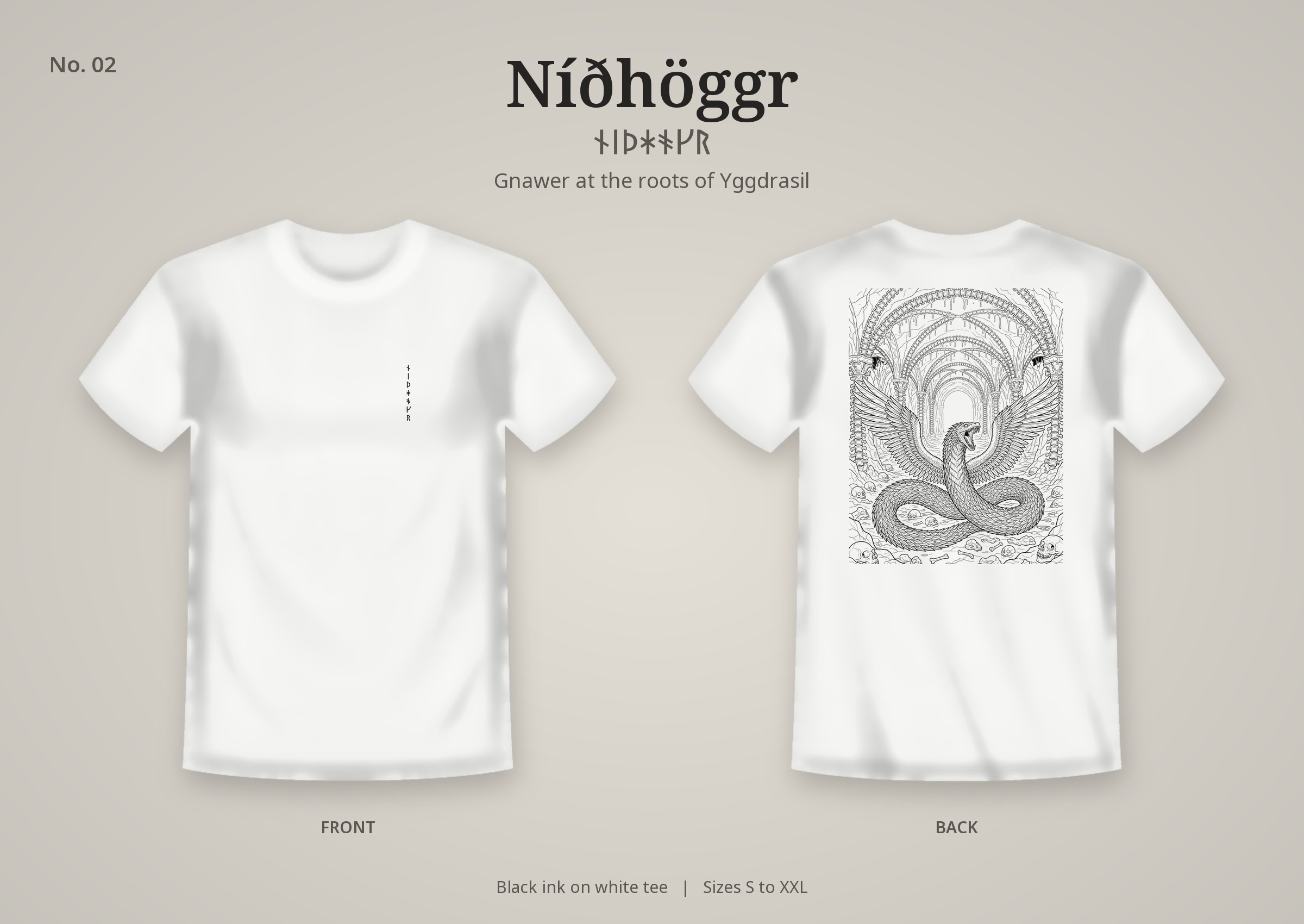 Níðhöggr design on a white t-shirt
