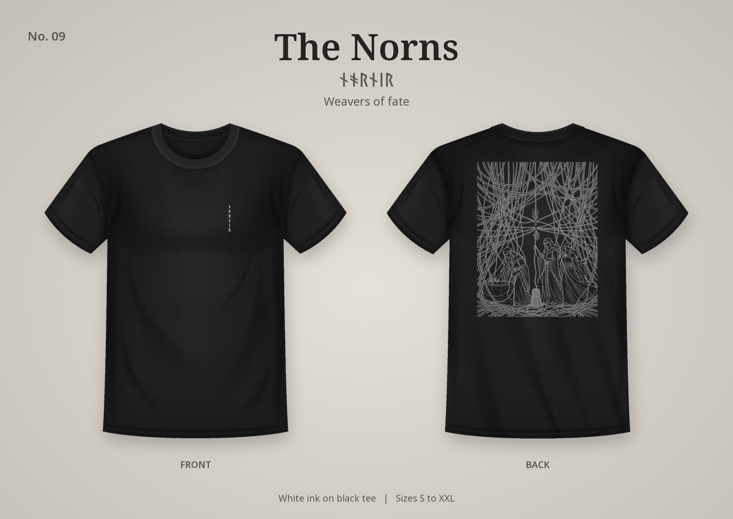 The Norns design on a black t-shirt