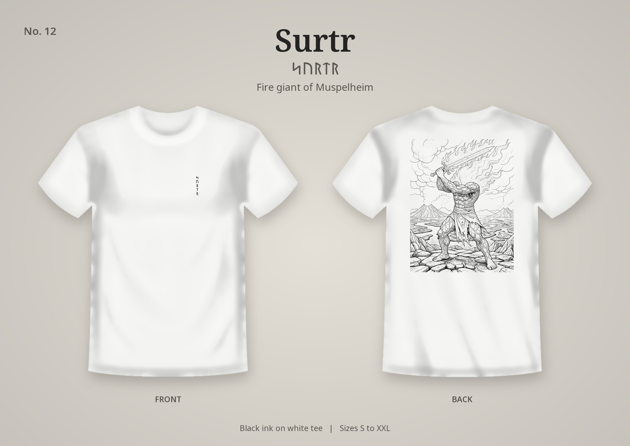 Surtr design on a white t-shirt