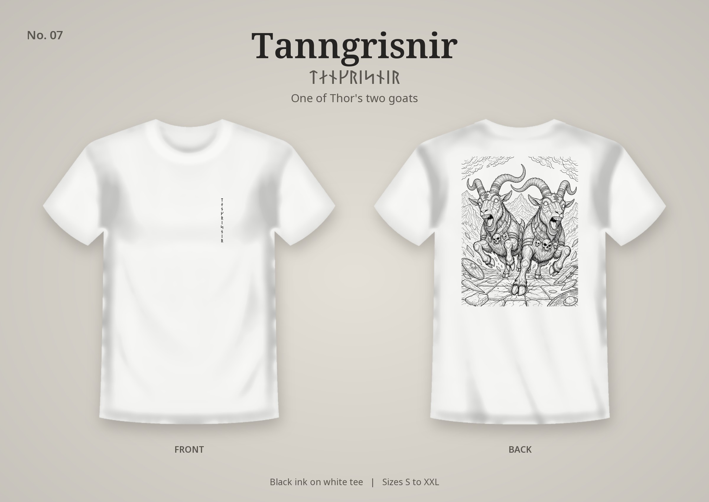 Tanngrisnir design on a white t-shirt