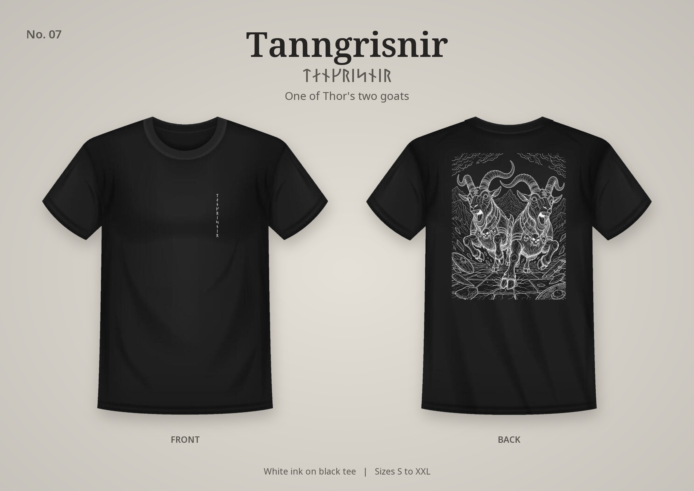 Tanngrisnir design on a black t-shirt