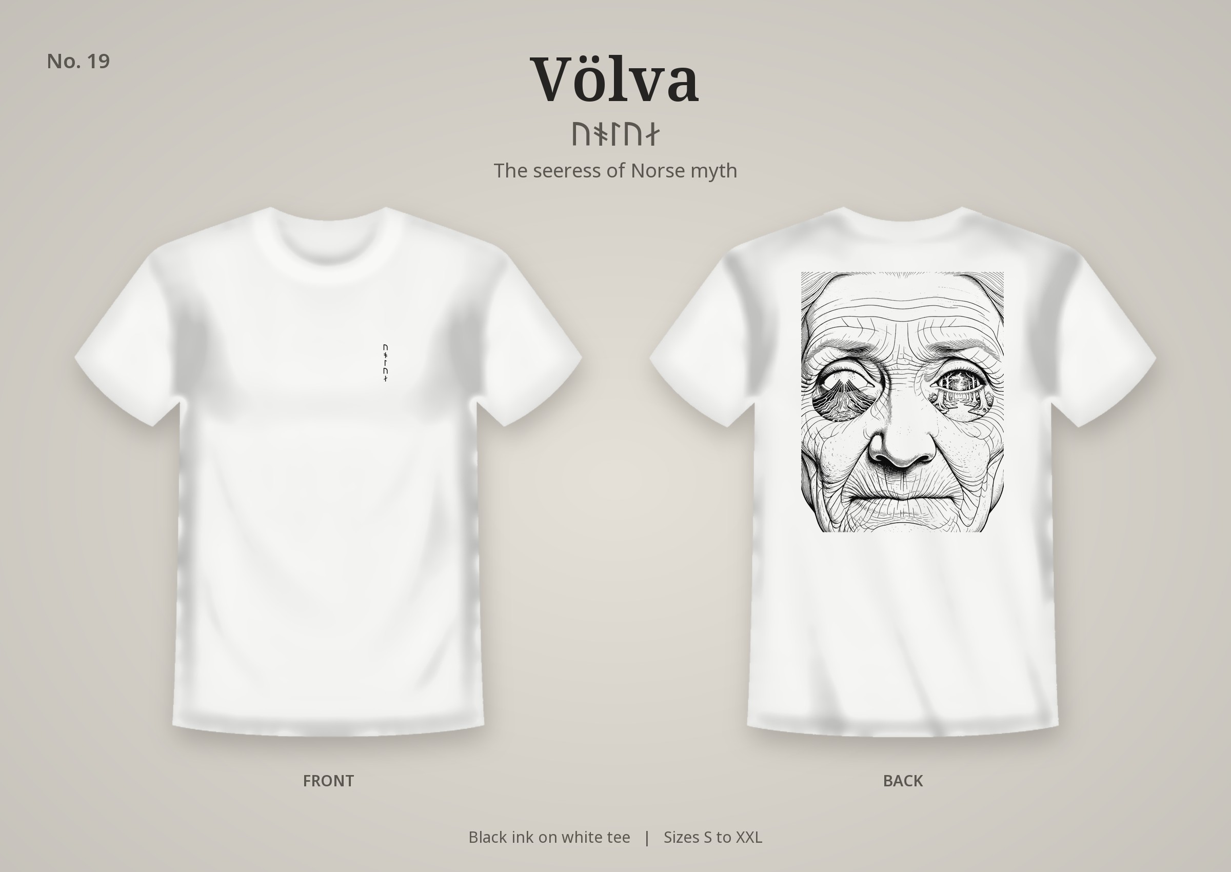 Völva design on a white t-shirt