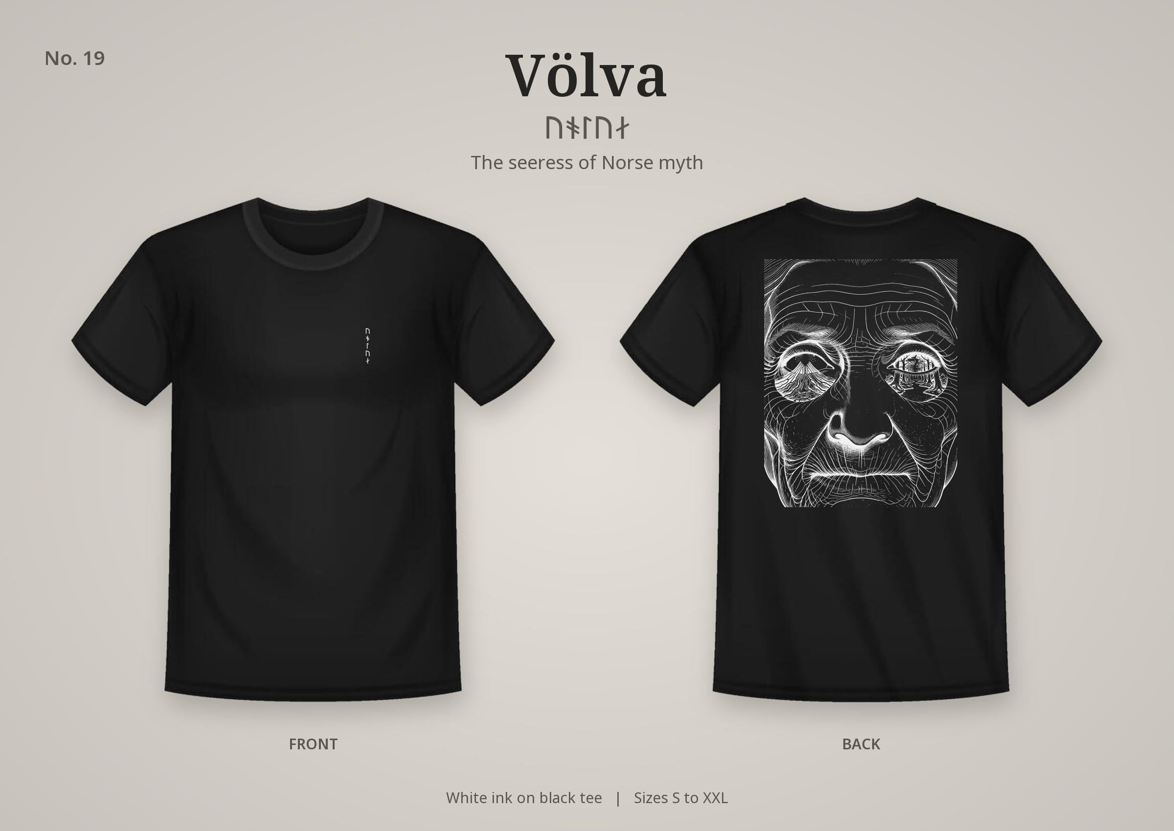 Völva design on a black t-shirt