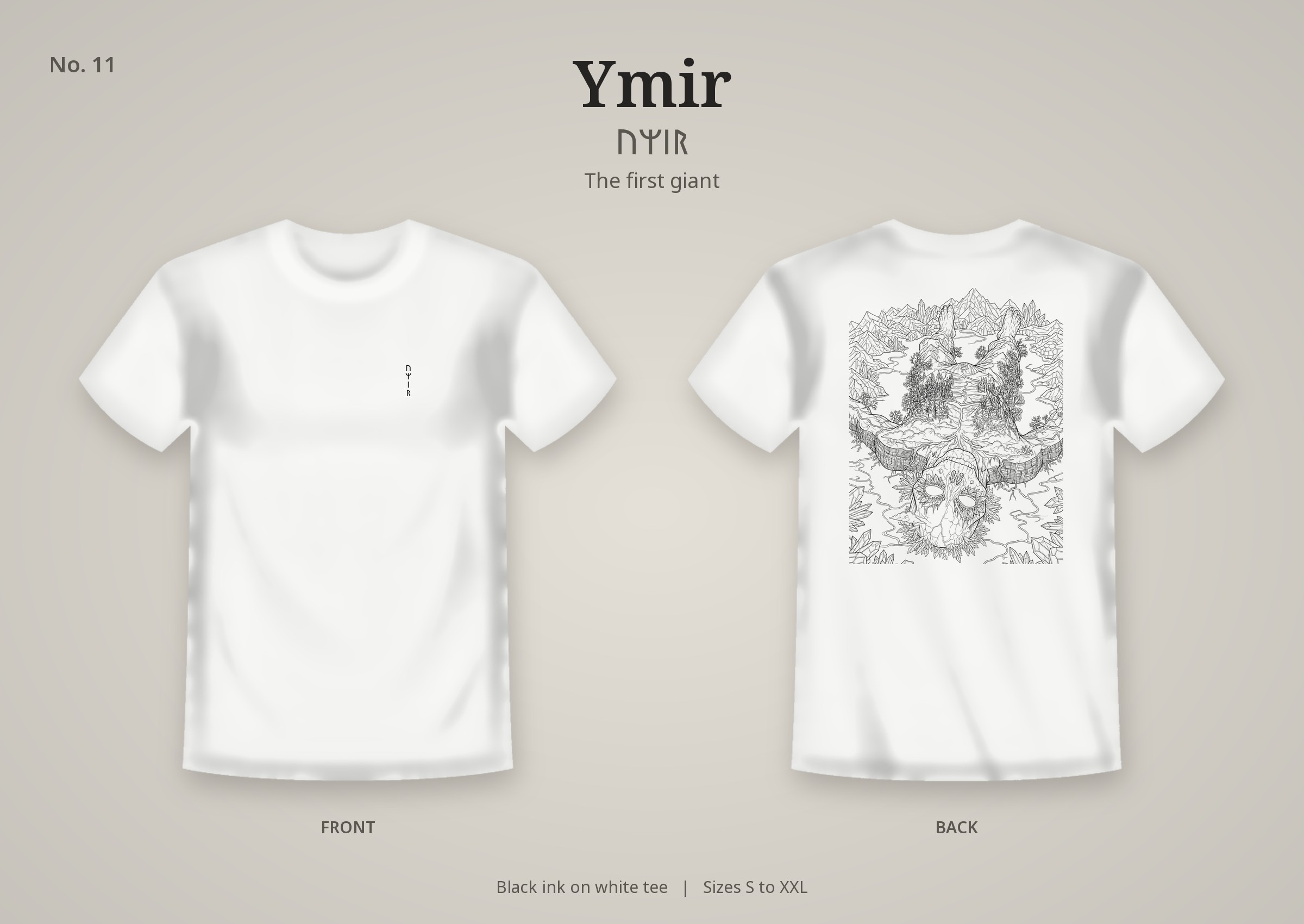 Ymir design on a white t-shirt