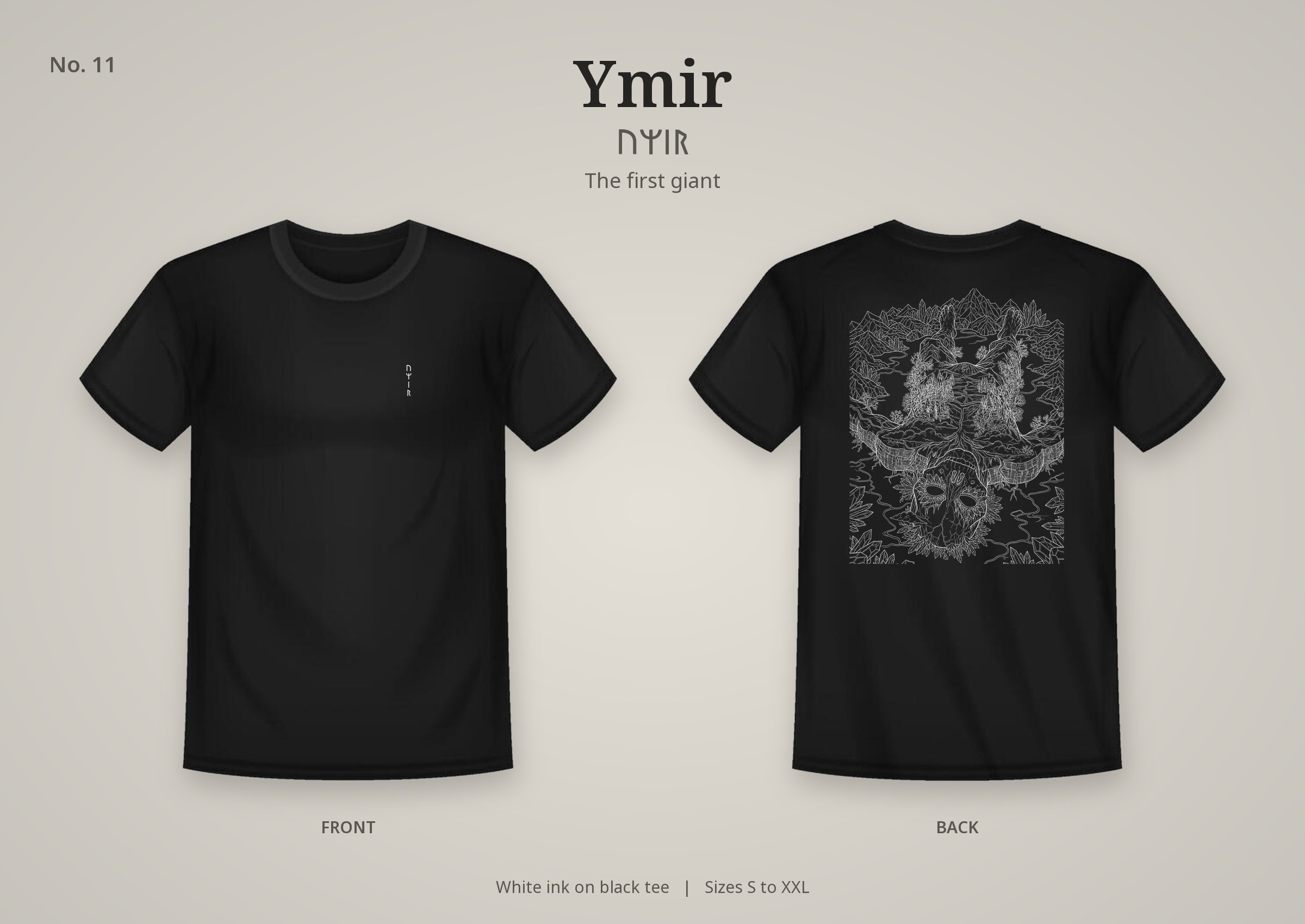 Ymir design on a black t-shirt