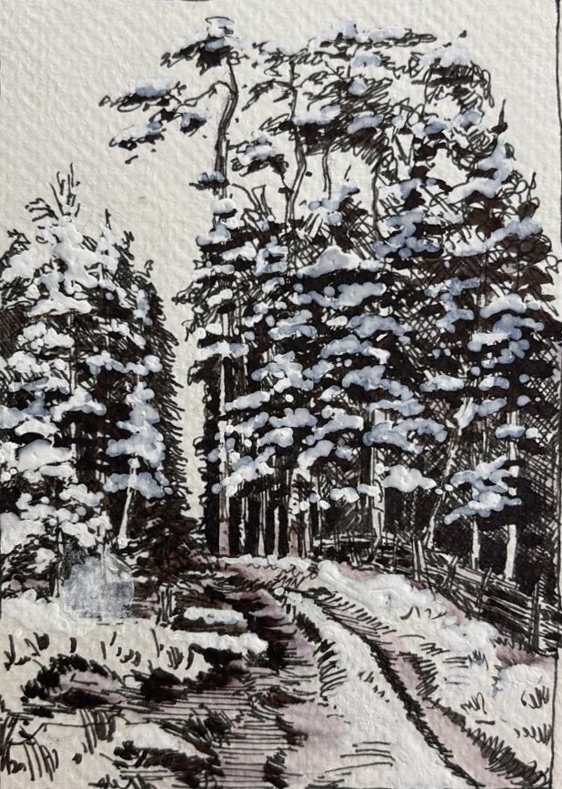 Winter forest, Oil postcard, 2025